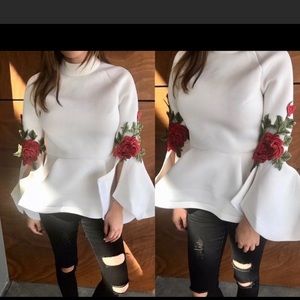 Cq by Cq White Peplum Top w/ Floral Embroider